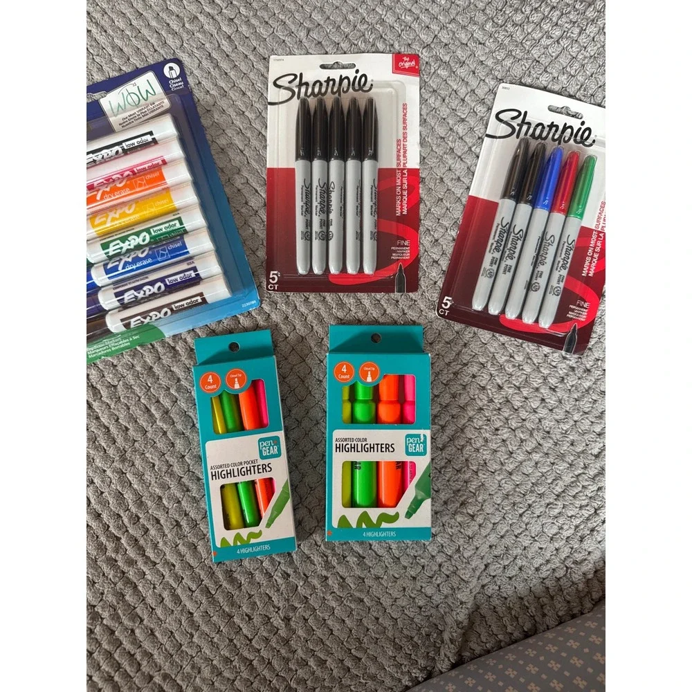 Sharpie Permanent Markers Expo Dry Erase and Pen+Gear Highlighter Bundle 5 Pack